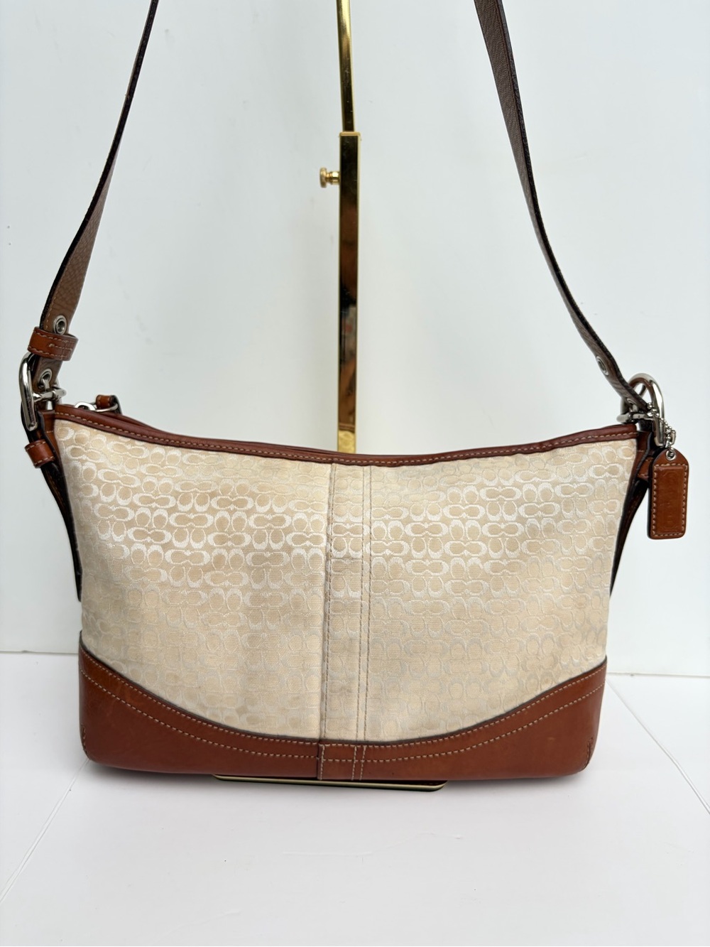 Vintage COACH Soho F10945 Signature Jacquard Canvas Leather Hobo Shoulder Bag